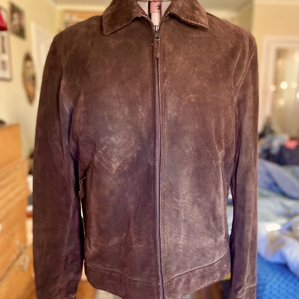 Classic Banana Republic genuine suede chocolate brown bomber jacket GUC!!!